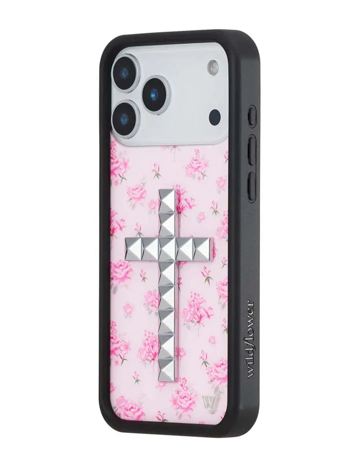 Stud Cross Forget Me Not Floral | Pink iPhone Case